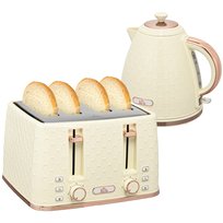 Zestaw do opiekania tostów HOMCOM Kettle 1,7 l Zestaw śniadaniowy na 4 kromki tostów z 7 poziomami opiekania, automatycznym wyłączaniem, funkcją rozmrażania i podgrzewania oraz tacką na okruchy, beż Homcom