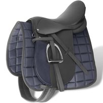 Zestaw do osiodłania konia 17,5" z naturalnej skóry czarny 18 cm 5 w 1 vidaXL