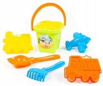 ZESTAW do PIASKU na plażę Wiaderko Łopatka Grabki Foremki Sitko MEGADIDI