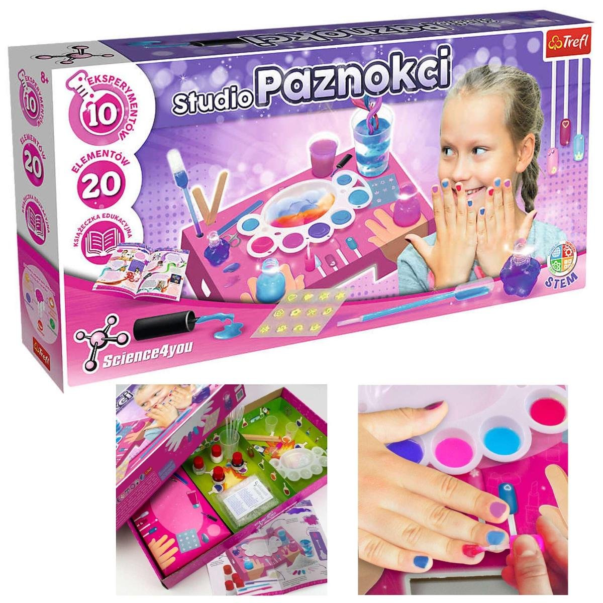 Zestaw do pielęgnacji studio salon paznokci lakier dla dzieci dziewczynki Science4you Trefl