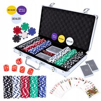 Zestaw Do Pokera 300 Żetonów Metalowych Walizka Aluminiowa Talie Kostki