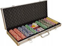 Zestaw do Pokera Premium 500 Żetonów 2 Talie Kart Kostki Walizka Aluminiowa