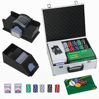 Zestaw do pokera SPORTNOW zamykany na klucz z etui, 300 żetonów, karty, 5 kości, guzik krupiera, talie kart, kompletny zestaw żetonów do pokera, aluminiowe etui do gry w Texas Hold'em i Blackjacka