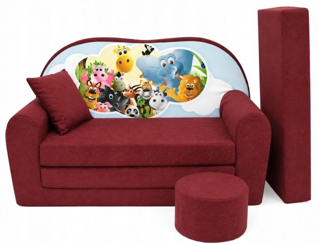 Zestaw do Pokoju Dziecięcego Komplet Sofa Poduszka Materac Pufa Kolorowa