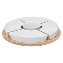 Zestaw Do Przekąsek: 6 Porcelanowych Miseczek + Bambusowa Taca
