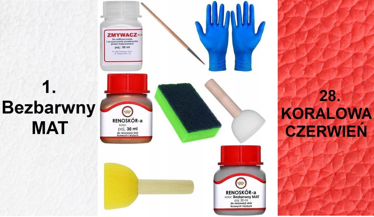 Inny producent ZESTAW DO RENOWACJI Skóry KIEROWNICY BEZBARWNY MAT Farba KORALOWA CZERWIEŃ