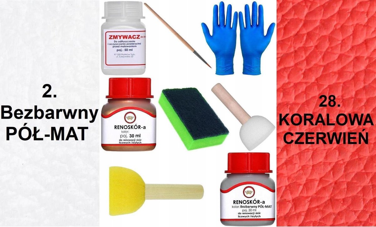 Inny producent ZESTAW DO RENOWACJI Skóry KIEROWNICY BEZBARWNY PÓŁ-MAT Farba KORAL CZERWIEŃ