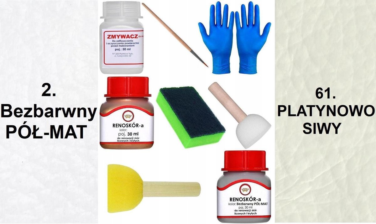 Inny producent ZESTAW DO RENOWACJI Skóry KIEROWNICY BEZBARWNY PÓŁMAT +Farba PLATYNOWO SIWY