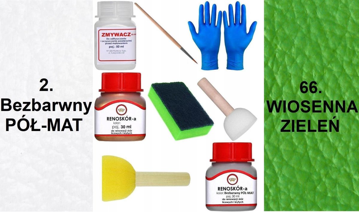 Inny producent ZESTAW DO RENOWACJI Skóry KIEROWNICY BEZBARWNY PÓŁMAT Farba WIOSENNA ZIELEŃ
