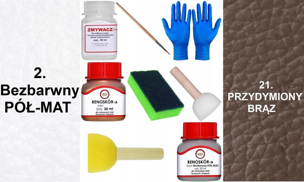 Inny producent ZESTAW DO RENOWACJI Skóry KIEROWNICY BEZBARWNY PÓŁMAT FarbaBRĄZ PRZYDYMIONY