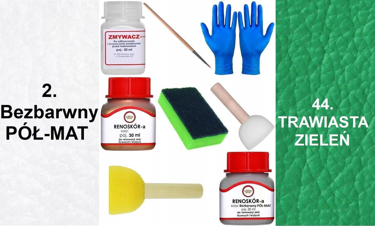 Inny producent ZESTAW DO RENOWACJI Skóry KIEROWNICY BEZBARWNY PÓŁMAT FarbaTRAWIASTA ZIELEŃ
