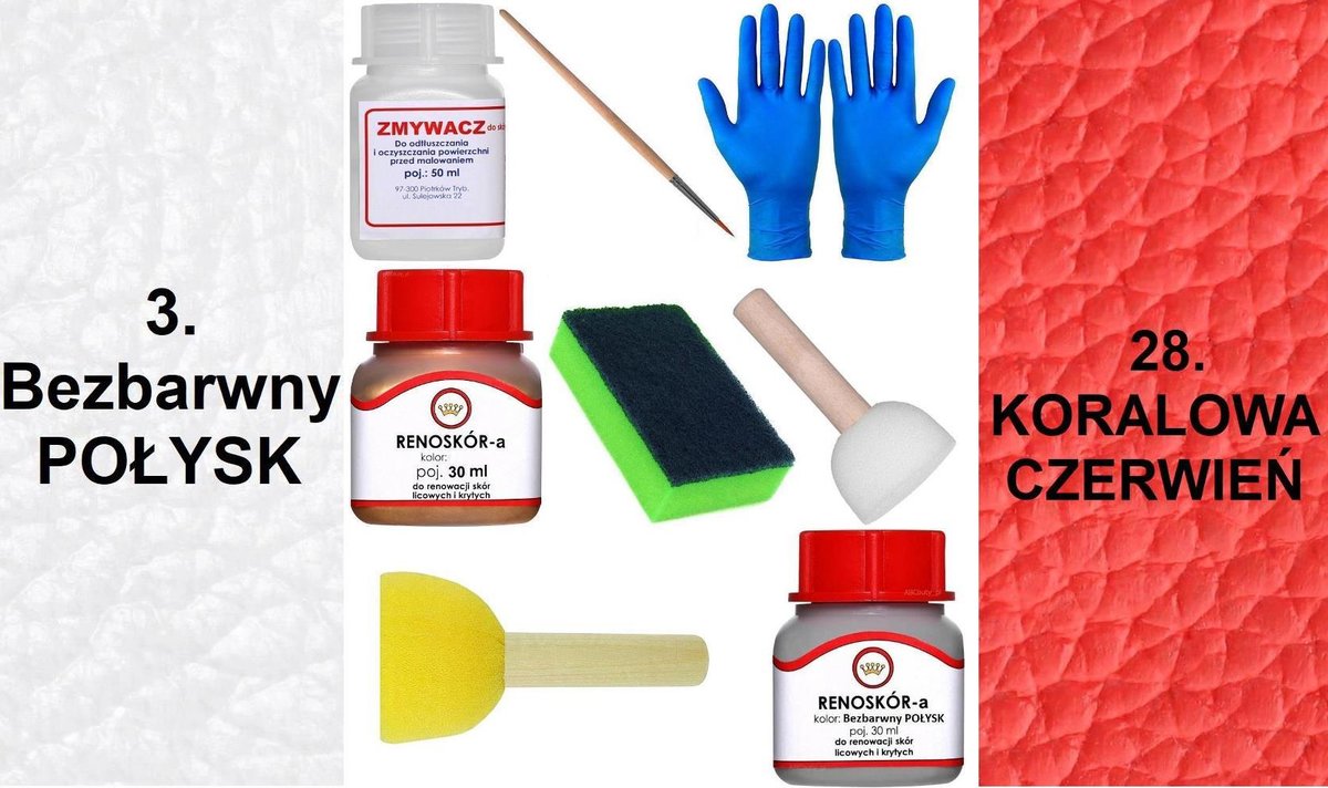 Inny producent ZESTAW DO RENOWACJI Skóry KIEROWNICY BEZBARWNY POŁYSK Farba KORAL CZERWIEŃ