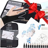 Zestaw Do Rysowania Szkicownik Ołówki Blok Etui Kalka Kreślarska Rękawiczka