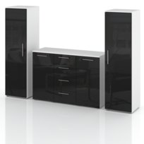 ZESTAW DO SALONU MEBLOŚCIANKA RTV KOMODA SŁUPEK REGAŁ CZARNY POŁYSK