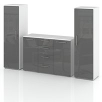 ZESTAW DO SALONU MEBLOŚCIANKA RTV KOMODA SŁUPEK REGAŁ SZARY POŁYSK