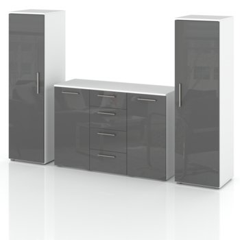 ZESTAW DO SALONU MEBLOŚCIANKA RTV KOMODA SŁUPEK REGAŁ SZARY POŁYSK - Concordia