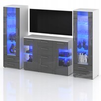 Zestaw do Salonu Meblościanka Rtv Komoda Witryna Regał Wysoki Połysk Szary