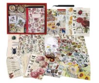 Zestaw do Scrapbookingu 256 Elementów Naklejki Papiery Kwiaty Rośliny