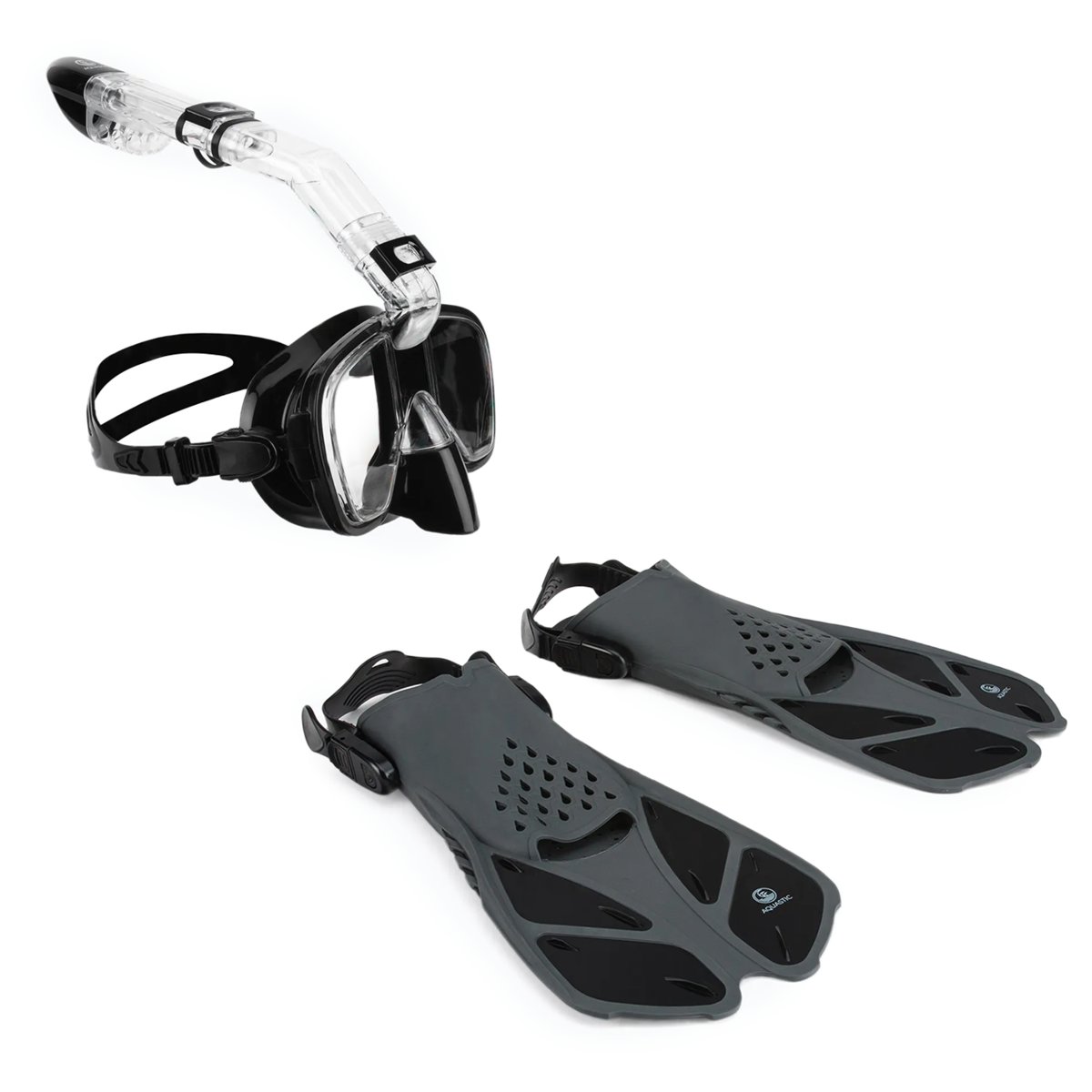 Zdjęcia - Maska do pływania Zestaw do snorkelingu AQUASTIC Maska + Fajka czarny SMFK-01SC L-XL