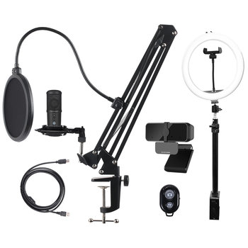 Zestaw do streamowania - Mikrofon, uchwyt, kamera, pierścień LED 4w1 - Deltaco