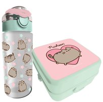 ZESTAW do szkoły Pusheen: Bidon + Śniadaniówka Lunchbox Miętowo-Różowa St.Majewski