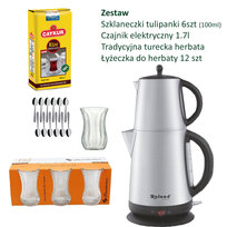 Zestaw do Tureckiej Herbaty: Czajnik Elektryczny, Herbata, Szklanki i Łyżeczki