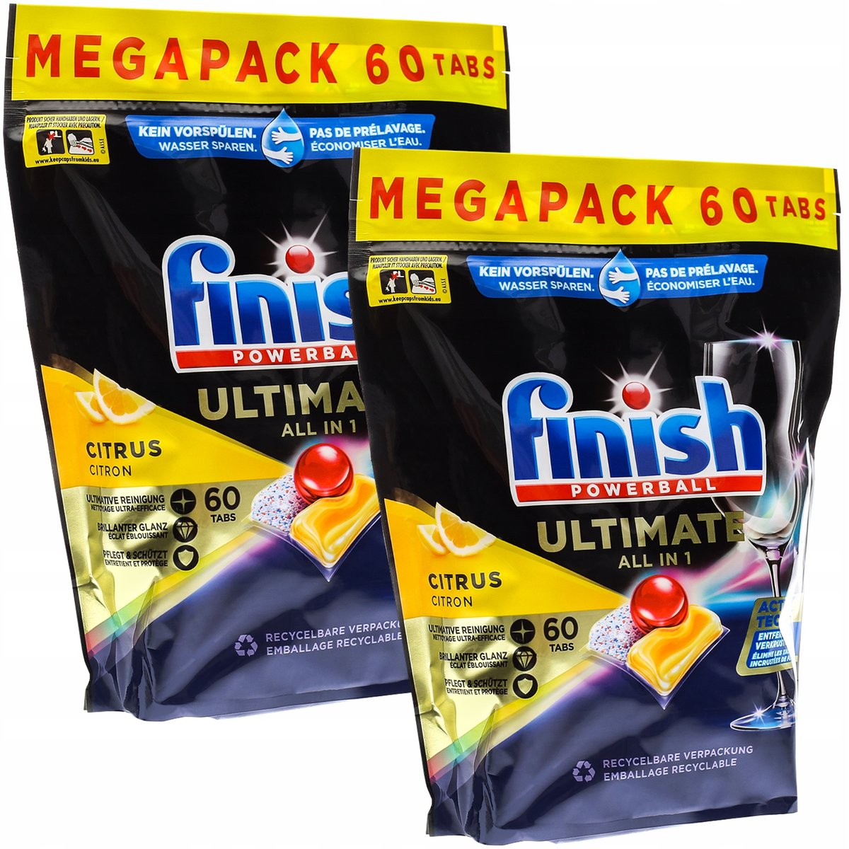 Zestaw Do Zmywark Kapsułkii Finish Quantum Ultimate Cytrynowe 2X60
