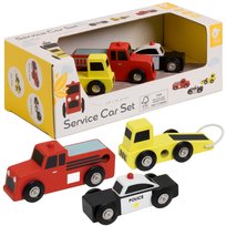 ZESTAW  DREWNIANE SAMOCHODZIKI POLICJA STRAŻ 3SZT