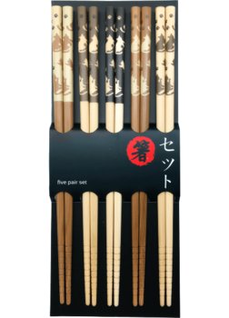 Zestaw drewnianych pałeczek z motywem kotów 22,5cm - 5 par - Emro Aziatica