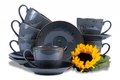 Zestaw dużych filiżanek ze spodkiem polska porcelana dla 6 osób Cottage Graphit ALUMINA&nbsp;-&nbsp;Konsimo
