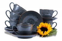 Zestaw dużych filiżanek ze spodkiem polska porcelana dla 6 osób Cottage Graphit ALUMINA Konsimo