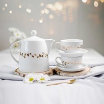 Zestaw dzbanek 1 litr + 2 filiżanki 250 ml ze spodkami - Listki