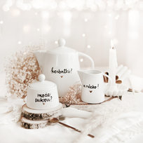 Zestaw: Dzbanek 1 litr - Herbatki?  cukiernica - może cukru?  mlecznik - a mleko? ZŁOTE SERCE