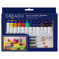 Zestaw farb akrylowych z pędzlami i paletką, Creadu, 17 elementów