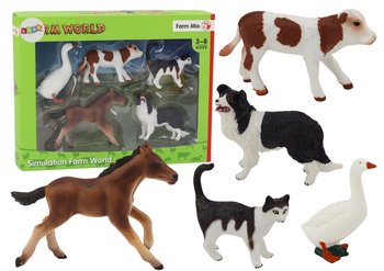 Zestaw Figurek Zwierzęta Wiejskie Farma 5 Sztuk Koń Krowa Kot Gęś Pies - Lean Toys