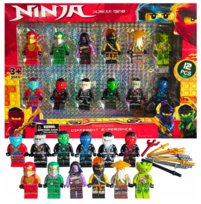 ZESTAW FIGURKI KLOCKI NINJA 12 szt. + AKCESORIA MIECZE ZABAWKA MINIFIGURKI