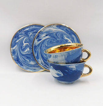Zestaw filiżanek do cappucino Grafik ze złotem - Mosko Ceramics