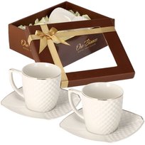 Zestaw filiżanek ze spodkami do kawy herbaty 2 x 240 ml Porcelana Oro Bianco