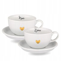 Zestaw filiżanek ze spodkami NADZWYCZAJNIE Mąż Żona ZŁOTE SERCE, 250 ml
