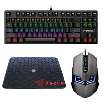 ZESTAW FOREV KLAWIATURA SZARA PODŚWIETLANA GAMING FV-Q301 + MYSZ OPTYCZNA PRZEWODOWA SZARA CANYON CND-SGM7G + PODKŁADKA POD MYSZ RAZER RUN MINI 210X260