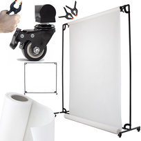 ZESTAW FOTOGRAFICZNY RUCHOMY STELAŻ BIAŁE TŁO + AKCESORIA