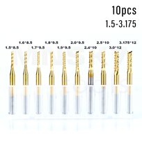 Zestaw frezow 10 szt. wieloostrzowy prosty CNC 3.175 TiN (HUHAO)