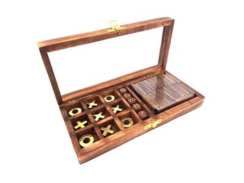 Zestaw Gier - Domino, Kości, Kółko i Krzyżyk w Pudełku ze Szklanym Topem - Kemis - House of Gadgets