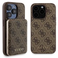 Zestaw Guess etui obudowa pokrowiec do iPhone 15 Pro 6.1" hardcase + Powerbank 5000mAh MagSafe brązowy/brown 4G Metal Logo GUESS