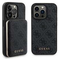 Zestaw Guess etui obudowa pokrowiec do iPhone 15 Pro 6.1" hardcase + Powerbank 5000mAh MagSafe czarny/black 4G Metal Logo GUESS