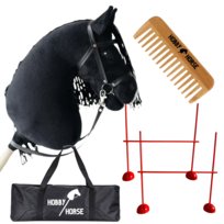 ZESTAW HOBBY HORSE KOŃ NA KIJU A3 + 2x PRZESZKODA DO SKAKANIA 120 CM + GRZEBIEŃ [M-ZESTAW-H2-2]