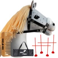 ZESTAW HOBBY HORSE KOŃ NA KIJU A4 + 2x PRZESZKODA DO SKAKANIA 120 CM + GRZEBIEŃ [M-H410-Z2]