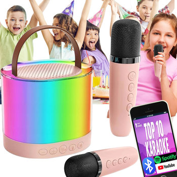 ZESTAW KARAOKE 2 MIKROFONY BEZPRZEWODOWY PRZENOŚNY GŁOŚNIK BLUETOOTH LED - WKS