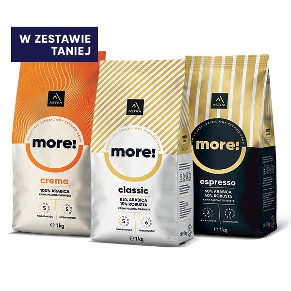 Zestaw Kaw More Ziarnistych 1kg 1x Classic, 1x Crema, 1x Espresso