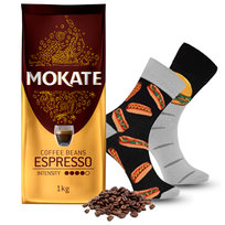 Zestaw Kawy Ziarnistej Świeżo Palonej Mokate Espresso 1kg Arabica +skarpety